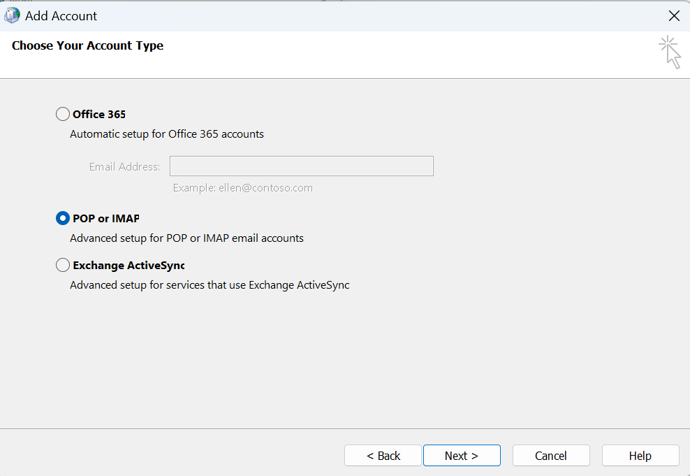 Select your Outlook account type