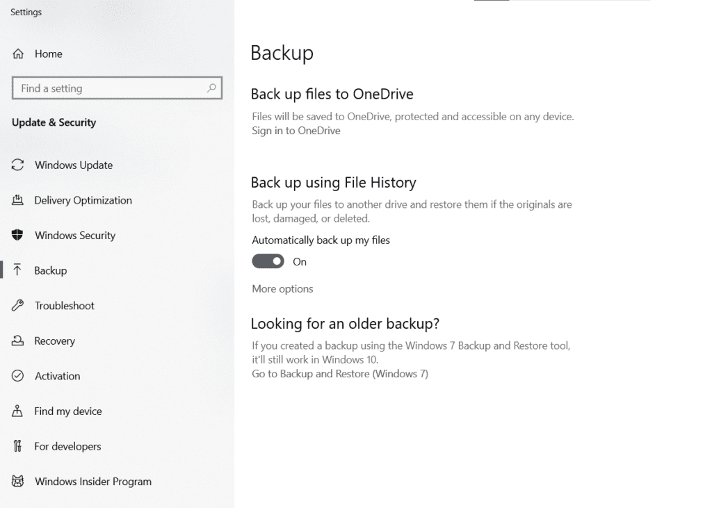 click on more options and schedule backup
