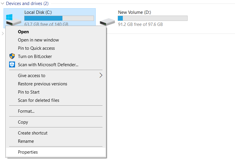 right click on the C drive