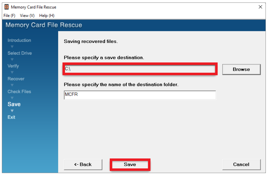choose the destination to save the recovered files