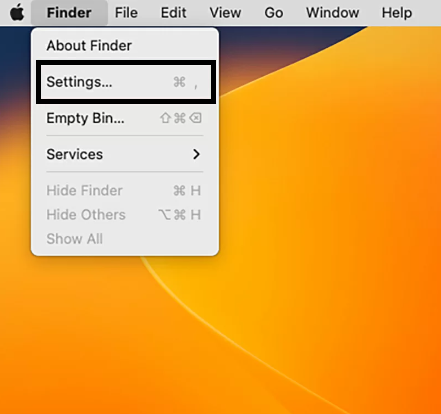 click on settings from finder