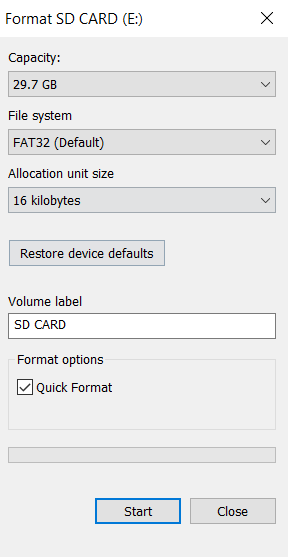 format the SD card