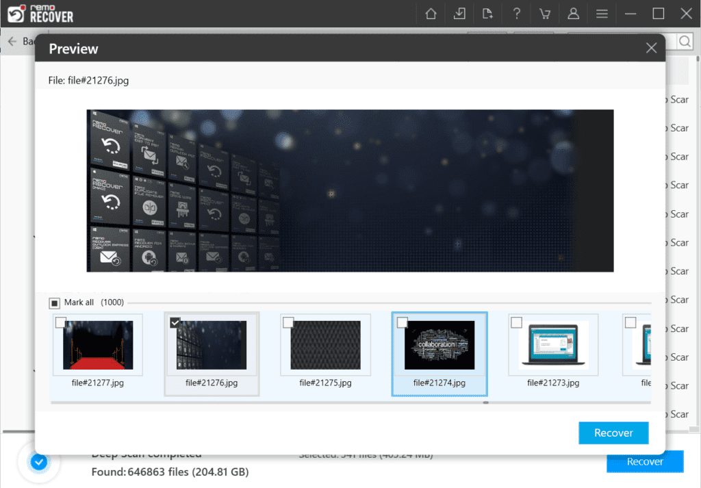 Preview and recover the data