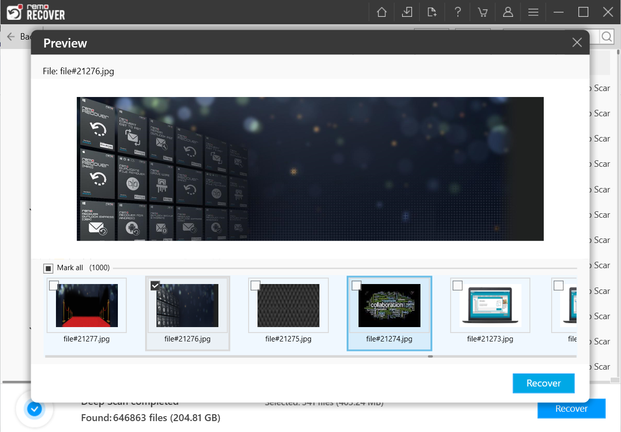 preview the recovered files from the nas drive