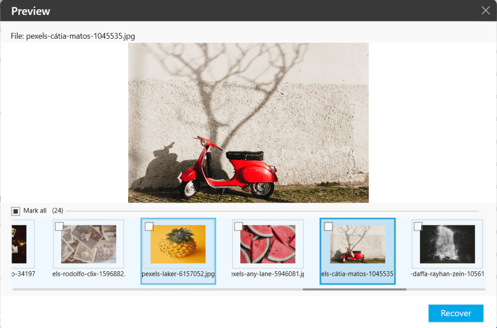 preview and recover the photos