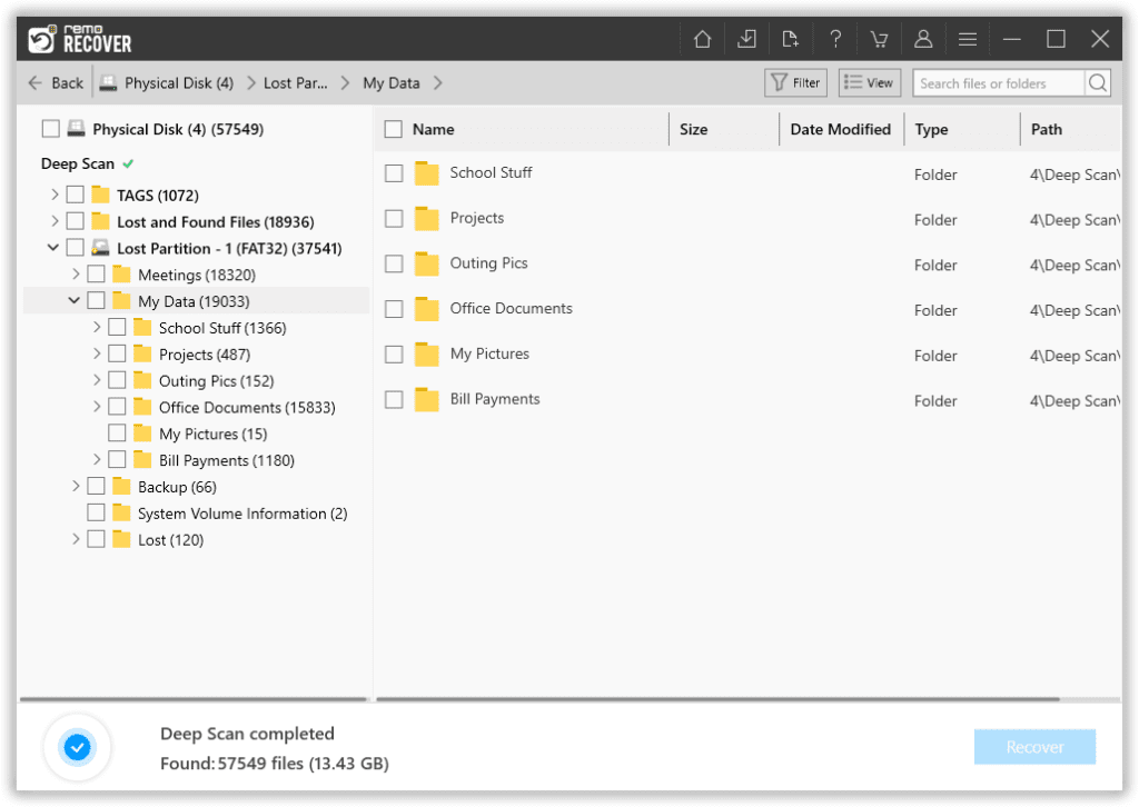 locate the files from the folders