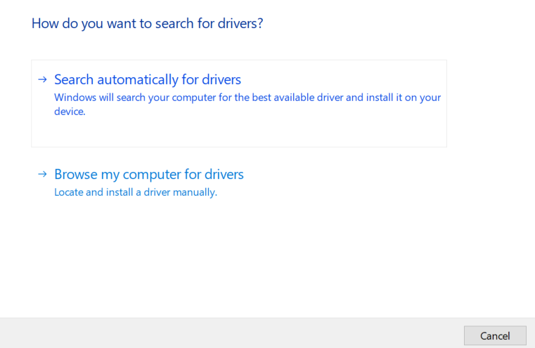 click on search automatically for drivers
