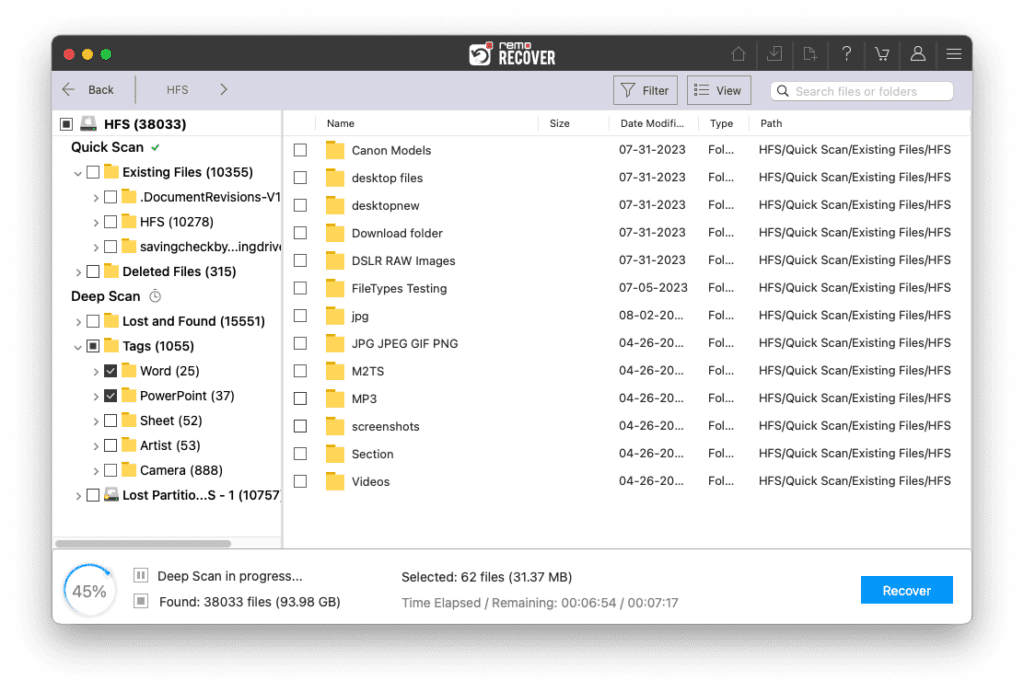 select the files that remo has recovered from the downloads folder from your mac system