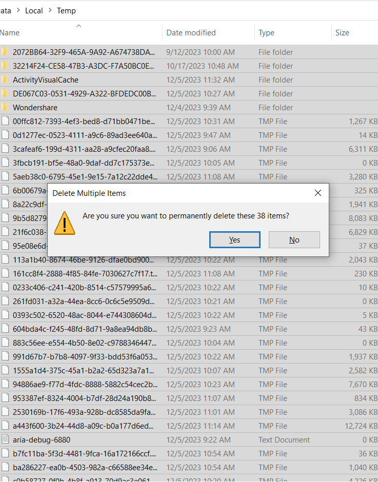 delete all temp files