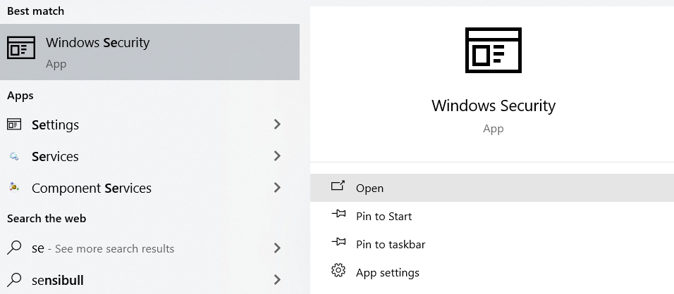 open Windows security