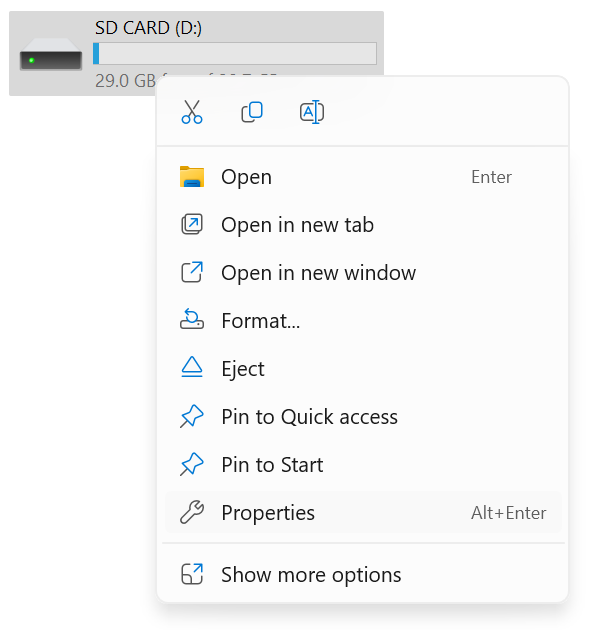 right click on the SD card