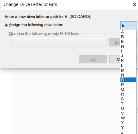 Choose a letter for your SD card