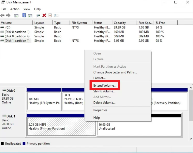 choose extend volume