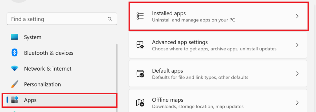 click on installed apps