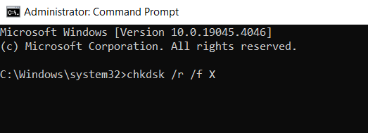 type the chkdsk command to repair corrupt photos