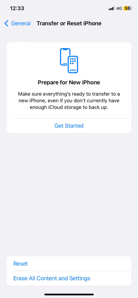 reset your iphone by clicking on erase all contents and settings option to fix videos not playing issue on iphone