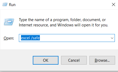 Open the excel application in safe mode