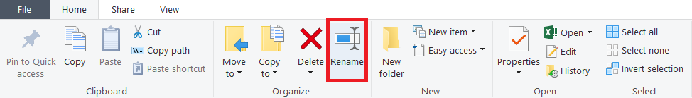 choose rename option to rename the corrupt excel file
