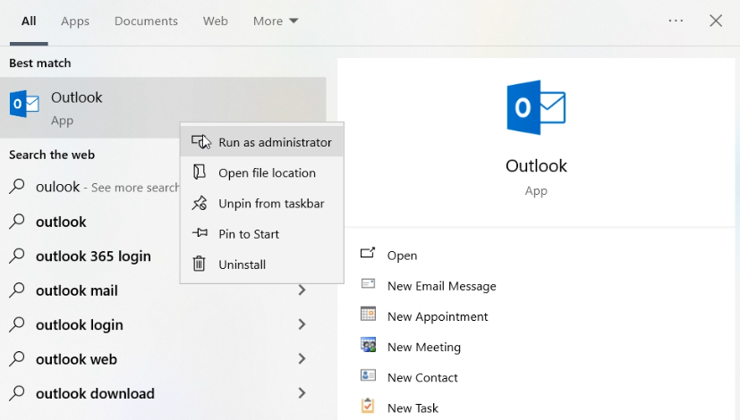 run outlook as administrator