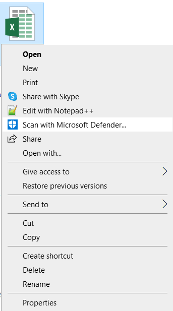 scan the corrupt excel file with defender