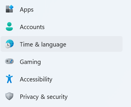 click on Time and language option