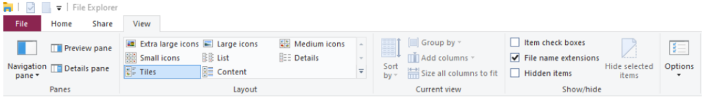 open file explorer and click on view tab