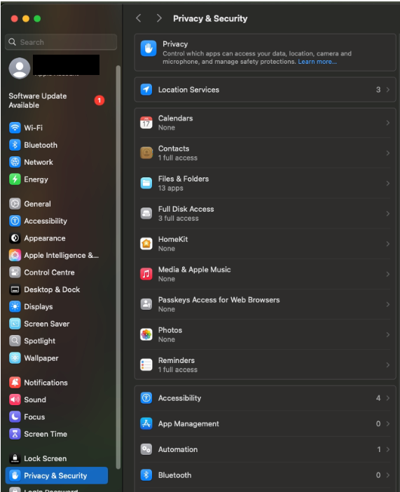 open full disk access using privacy and security