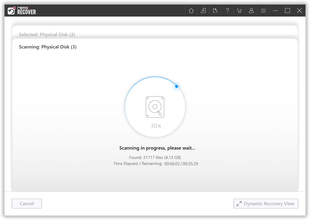 click on dynamic Recovery view to see the initial drive
