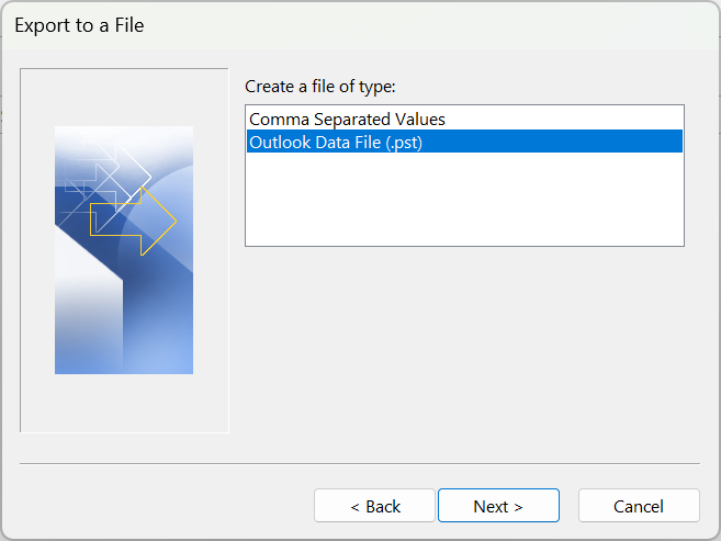select file type: outlook data file (.pst)