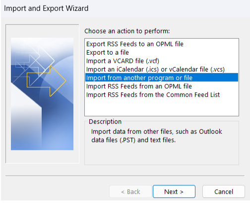 choose import from another program or file
