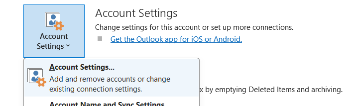 access outlook settings