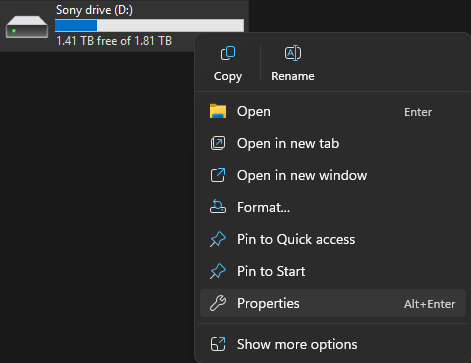 access sony hdd properties