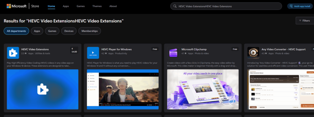use Microsoft HEVC Video Extensions to fix video error 0xc00d3e8c